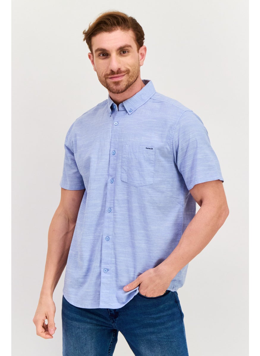 Men Regular Fit Brand Logo Short Sleeve Casual Shirts, Heather Blue - pzsku/ZD28F8EA9037F9F37B1ADZ/45/_/1737642533/92ef653d-35b3-42cd-8163-3e9efcb27d84