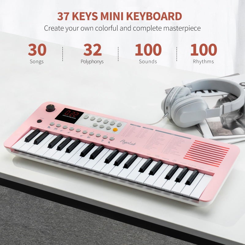 POGOLAB MK1 37 Keys Kids Keyboard Piano, Mini Portable Multi-Function Piano with Excellent Sound Quality, Built-In Speaker & LED Display, Small Electric Music Keyboard Gift for Beginners (Pink) - Image 3