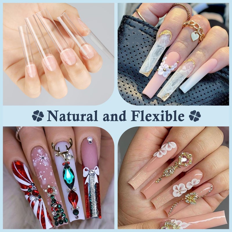 Luckyfairy 3XL No C Curve Square Acrylic Nail Tips, 120pcs Extra Long Straight Tapered Acrylic Gel Fake Nails, Matte Half Cover Clear Gelly Press on for Extension Manicure Home DIY 12 Sizes Gelly Tips - Image 2