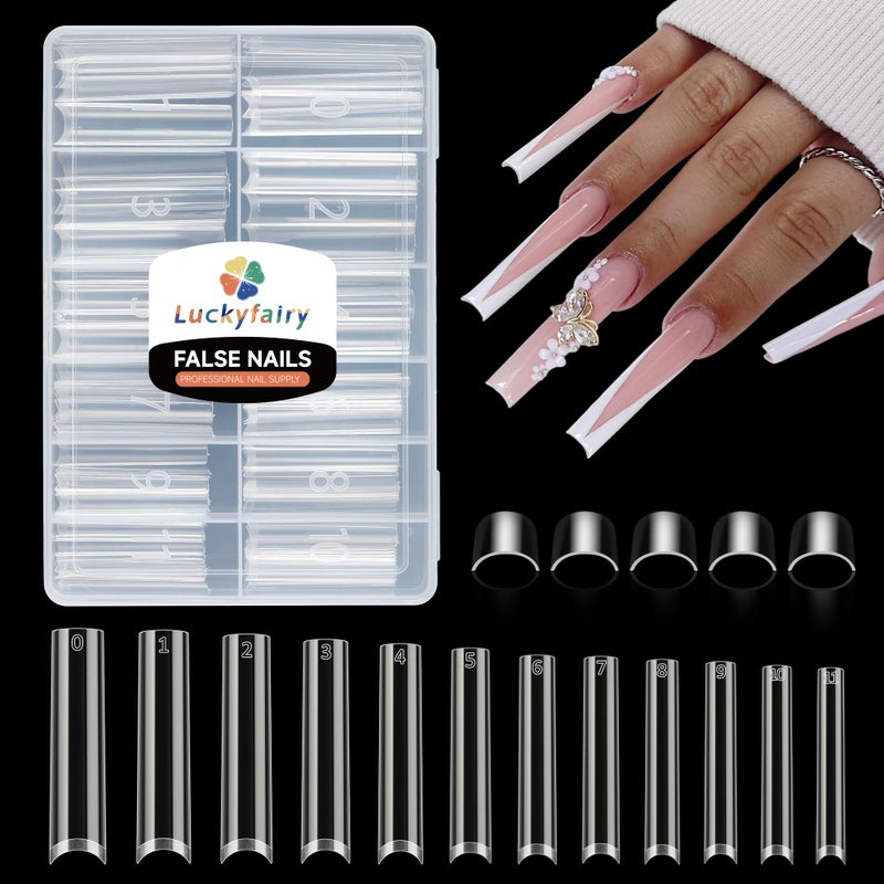 Luckyfairy 3XL No C Curve Square Acrylic Nail Tips, 120pcs Extra Long Straight Tapered Acrylic Gel Fake Nails, Matte Half Cover Clear Gelly Press on for Extension Manicure Home DIY 12 Sizes Gelly Tips - Image 1
