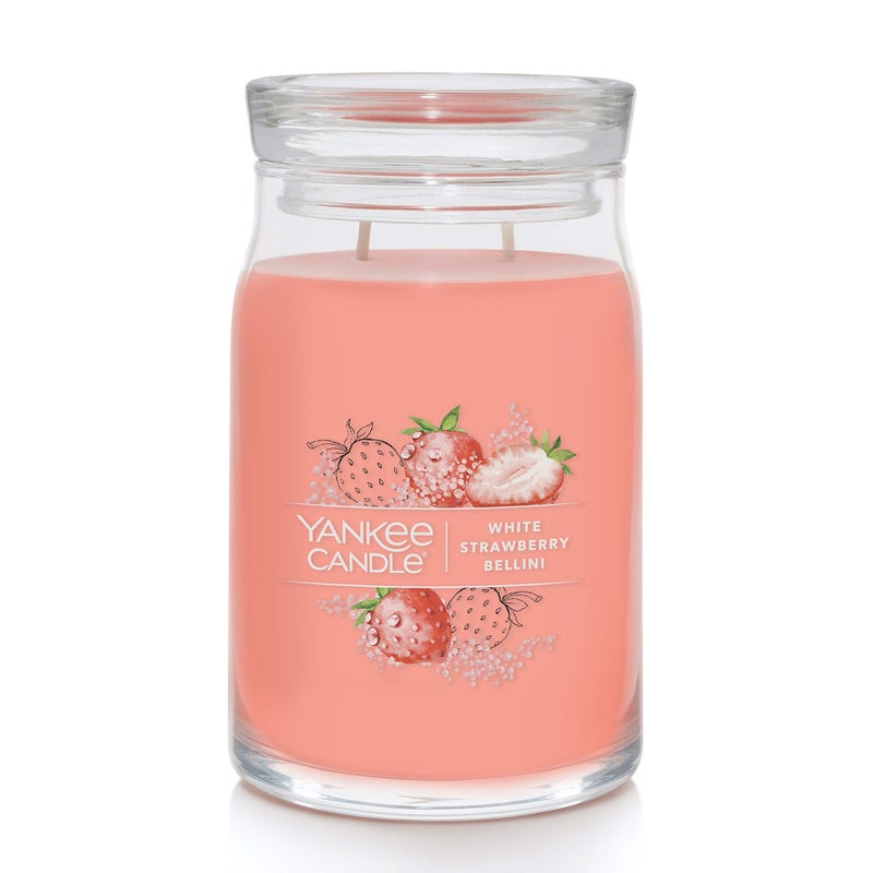 YANKEE CANDLE Yankee Candle White Strawberry Bellini Scented Signature 20oz Large Jar 2Wick Candle Over 60 Hours of Burn Time