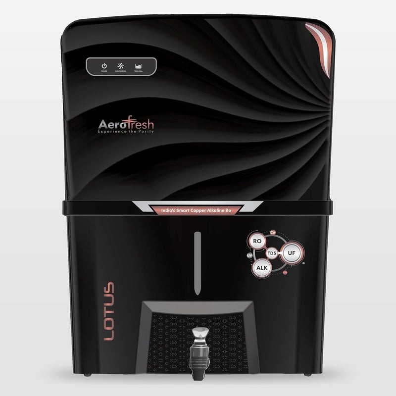 Aerofresh AeroFresh Lotus Copper Mineral ROUVUF 10 to 12 Liter RO UV TDS ADJUSTER Water Purifier with Copper Ultra Technology Black Best For Home and Office Made In India black - Image 1
