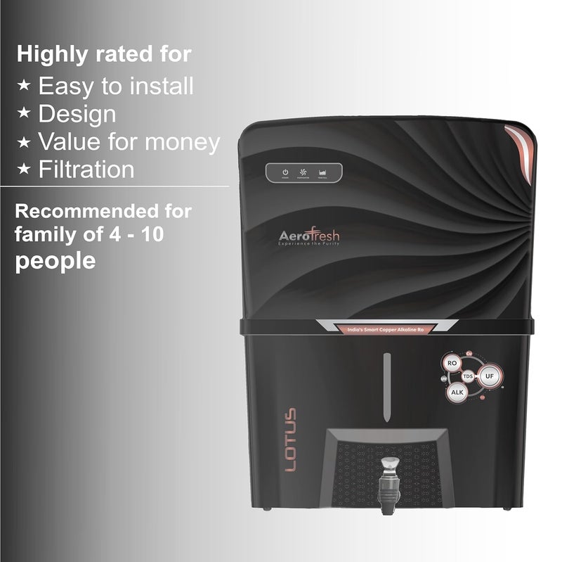 Aerofresh AeroFresh Lotus Copper Mineral ROUVUF 10 to 12 Liter RO UV TDS ADJUSTER Water Purifier with Copper Ultra Technology Black Best For Home and Office Made In India black - Image 5