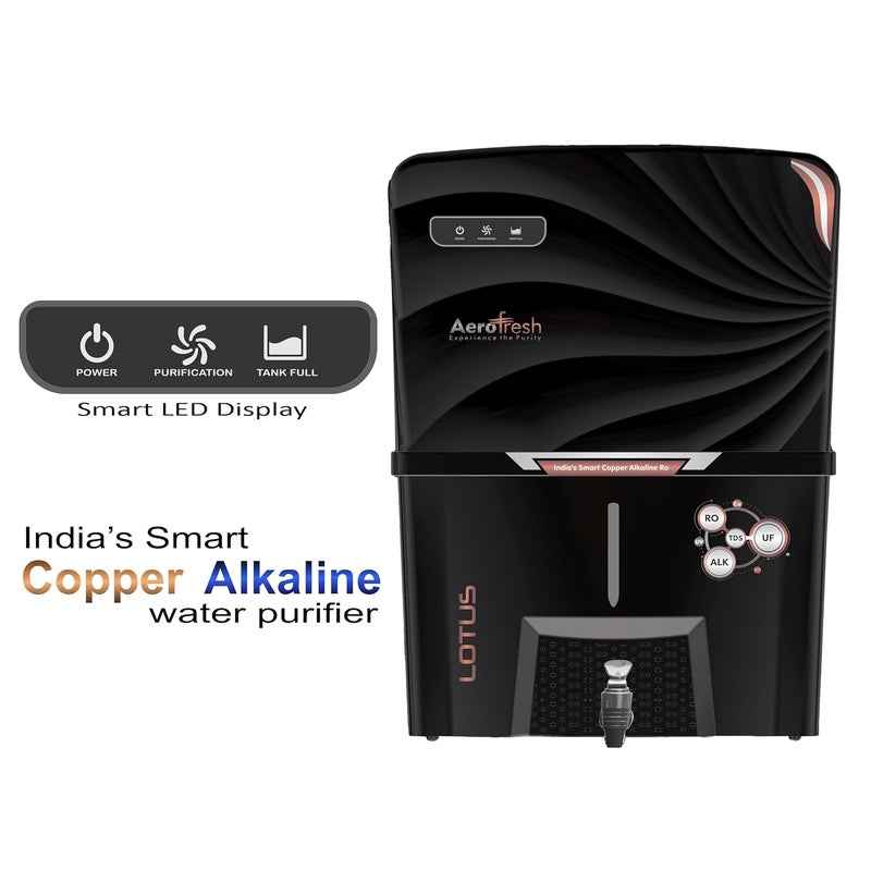 Aerofresh AeroFresh Lotus Copper Mineral ROUVUF 10 to 12 Liter RO UV TDS ADJUSTER Water Purifier with Copper Ultra Technology Black Best For Home and Office Made In India black - Image 3