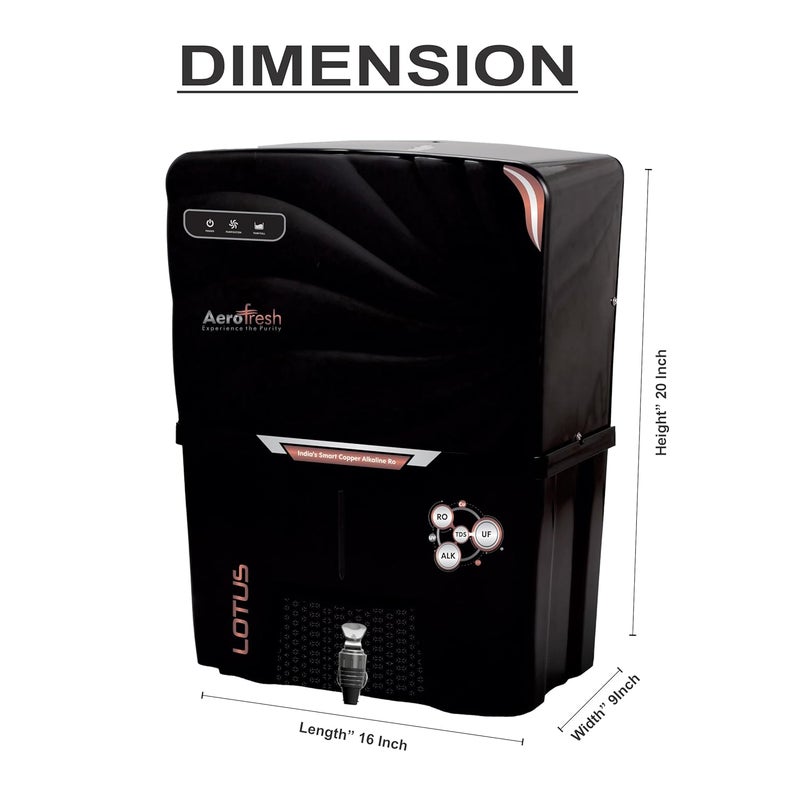 Aerofresh AeroFresh Lotus Copper Mineral ROUVUF 10 to 12 Liter RO UV TDS ADJUSTER Water Purifier with Copper Ultra Technology Black Best For Home and Office Made In India black - Image 4