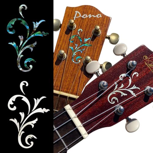 Inlaystickers ملصقات تزيين لرأس غيتار - كرمة صغيرة (طقم 2 قطعة) - لؤلؤة بيضاء وأبلون بلو - Image 1