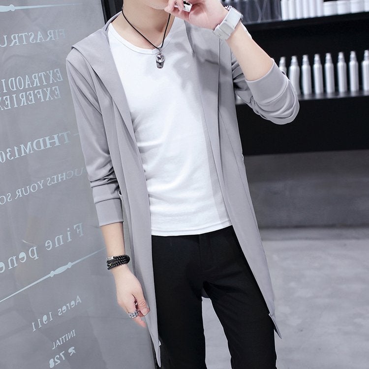 Youth Trench Coat Mens Korean Slim Fit Gray (9908 hooded) 