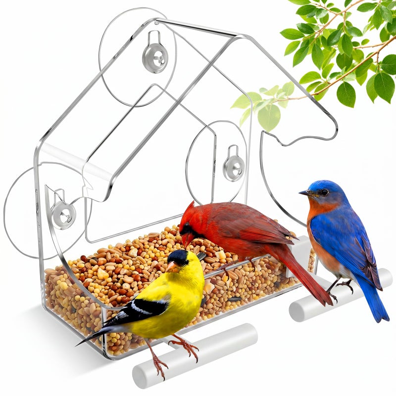 BTFSZ Window Bird Feeders with Strong Suction Cups Clear Bird Feeder for Window Acrylic Bird Feeders for Outdoors for Garden Yard Elderly Kids Viewing Wild Birds Outside as a Bird Watching Gift - Image 2