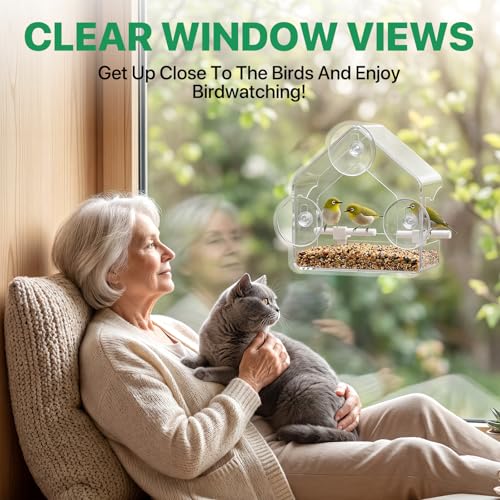 BTFSZ Window Bird Feeders with Strong Suction Cups Clear Bird Feeder for Window Acrylic Bird Feeders for Outdoors for Garden Yard Elderly Kids Viewing Wild Birds Outside as a Bird Watching Gift - Image 3