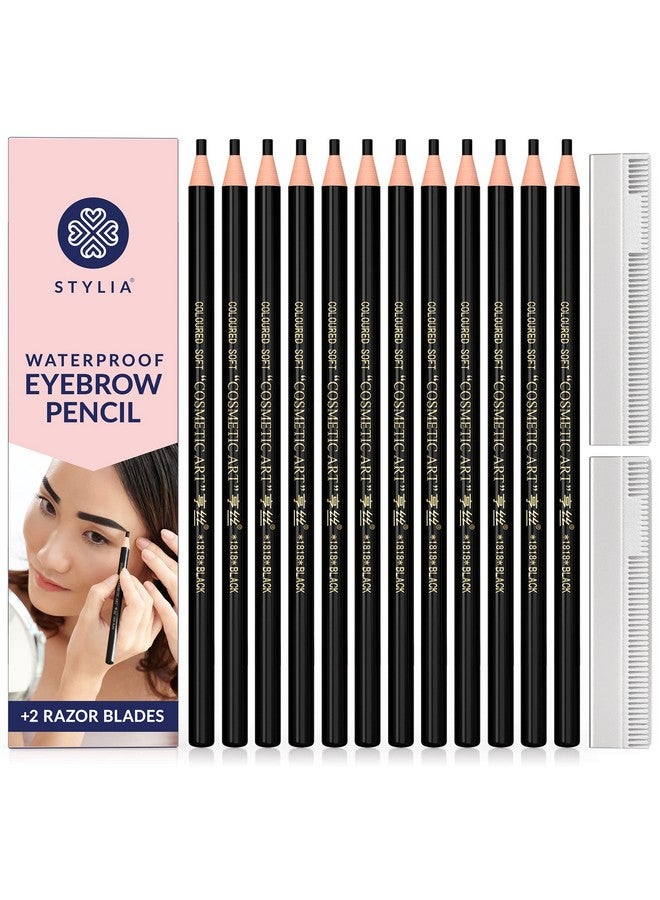 Stylia Microblading Supplies Waterproof Eyebrow Pencil 12 Piece Black Brow Mapping Pencil Set For Marking Filling And Outlining Eye Brow Liners - Image 2