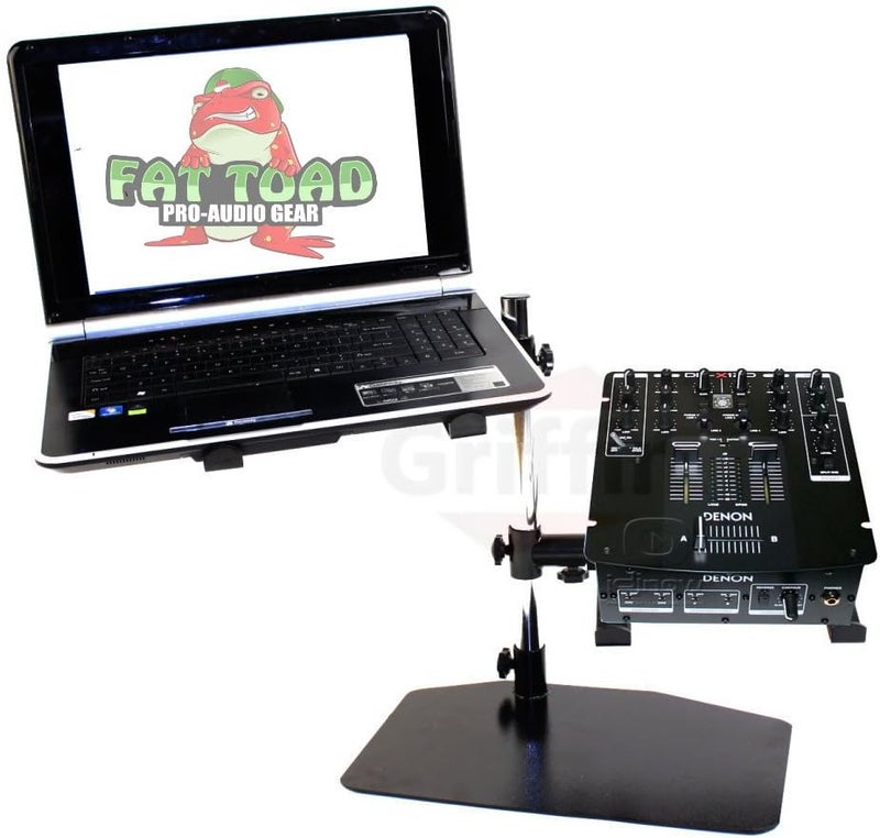 Fat Toad حامل لابتوب DJ مزدوج (إصدار PRO على الطاولة) - رف معدات الكمبيوتر المحمول القابل للنقل ذو الطبقتين مع دعامات دعم لم mixers استوديو الموسيقى، وحدات التحكم، الشاشات ومعدات كشك الدي جي - Image 4