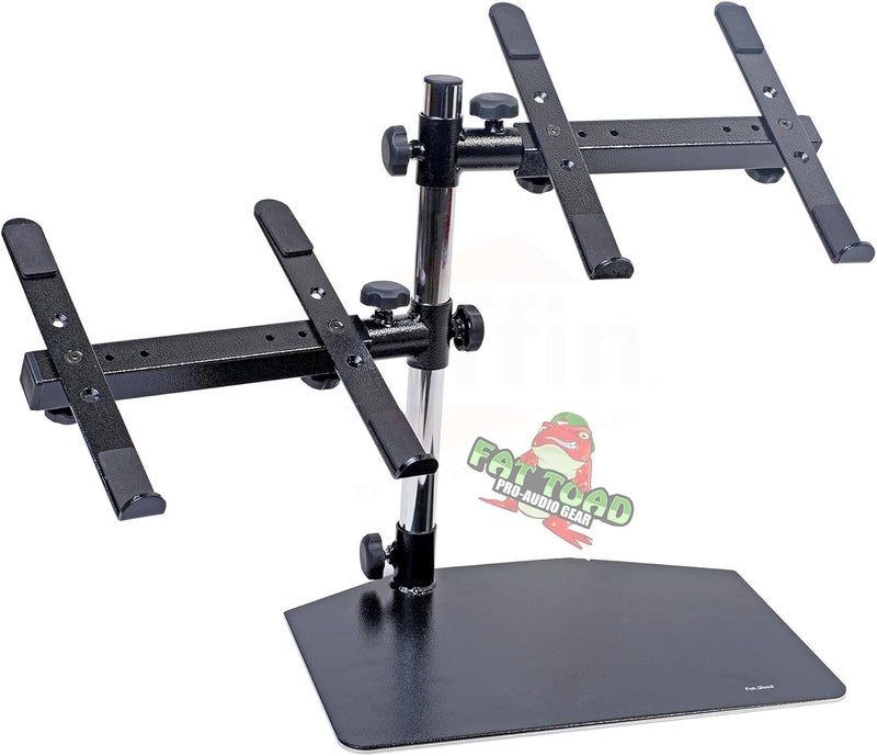 Fat Toad حامل لابتوب DJ مزدوج (إصدار PRO على الطاولة) - رف معدات الكمبيوتر المحمول القابل للنقل ذو الطبقتين مع دعامات دعم لم mixers استوديو الموسيقى، وحدات التحكم، الشاشات ومعدات كشك الدي جي - Image 1