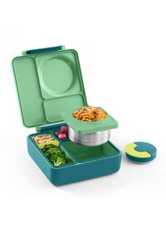 OMIE Omie Insulated Bento Lunch Box with Utensils Set - Insulated Stainless Steel Lunch Box with Leak Proof Thermos Food Jar - Two Temperature Zones for Hot & Cold Food, 1390ml - Meadow + Mint Green  - Image 3