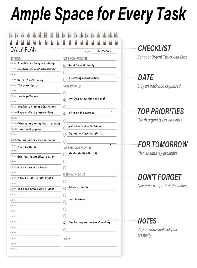 KAICN 3PC Daily Shedule Planner Hourly Appointment Planner Personal Organizer with Work To-Do List, Priorities 6.5 x 9.8 - Image 2
