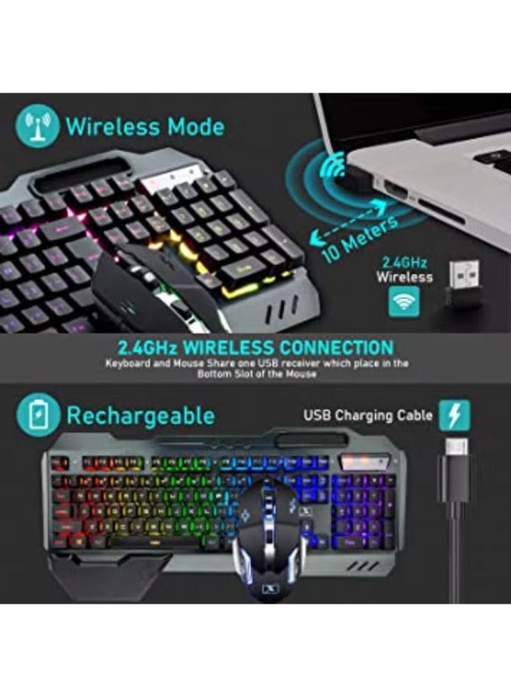 Dream Zone Gaming Keyboard Mouse with Rainbow RGB Backlit Rechargeable Battery Metal Mechanical Ergonomic Waterproof Dustproof Removable Palm Rest for Laptop PC Gamer - Image 4