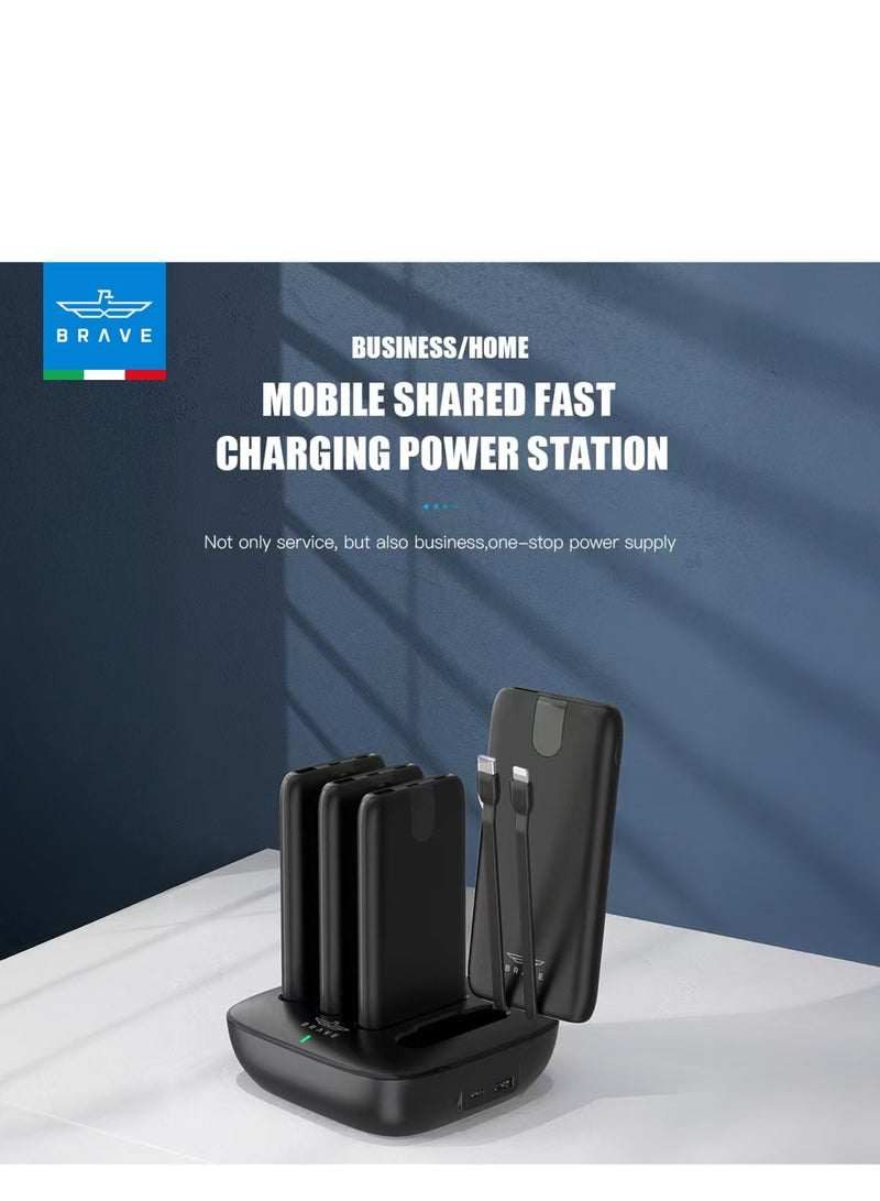 Brave 4-in-1 Portable Power Bank Station, Slim and Compact, 10,000mAh Each with Built-in 20W PD Lightning & 22.5W Type-C Cables, Dual USB-C & USB-A Outputs, LED Digital Display, PD Fast Charging for iPhone 16/16 Pro Max/Plus, 15, 14, 13, Samsung Galaxy S25, S24, S23, S22, with Common Charging Dock for Home, Cafe, Office, Hotel, Restaurant and More, Includes 45W Type-C Wall Charger - Image 2