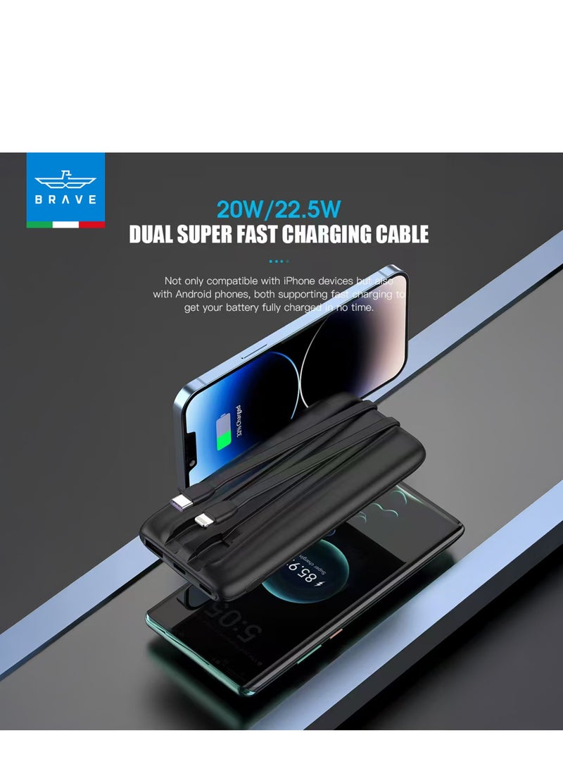 Brave 4-in-1 Portable Power Bank Station, Slim and Compact, 10,000mAh Each with Built-in 20W PD Lightning & 22.5W Type-C Cables, Dual USB-C & USB-A Outputs, LED Digital Display, PD Fast Charging for iPhone 16/16 Pro Max/Plus, 15, 14, 13, Samsung Galaxy S25, S24, S23, S22, with Common Charging Dock for Home, Cafe, Office, Hotel, Restaurant and More, Includes 45W Type-C Wall Charger - Image 3