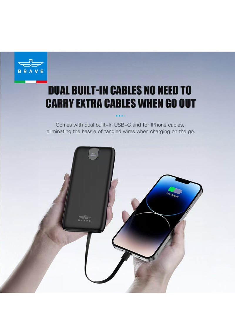 Brave 4-in-1 Portable Power Bank Station, Slim and Compact, 10,000mAh Each with Built-in 20W PD Lightning & 22.5W Type-C Cables, Dual USB-C & USB-A Outputs, LED Digital Display, PD Fast Charging for iPhone 16/16 Pro Max/Plus, 15, 14, 13, Samsung Galaxy S25, S24, S23, S22, with Common Charging Dock for Home, Cafe, Office, Hotel, Restaurant and More, Includes 45W Type-C Wall Charger - Image 4