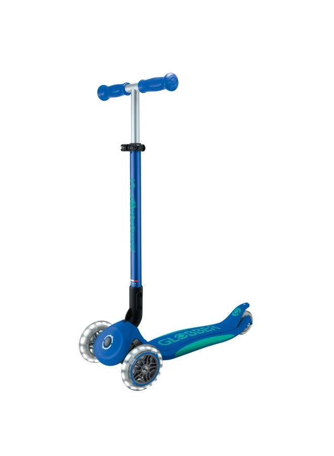 GLOBBER سكوتر جلوبر بريمو القابل للطي مع أضواء 3 عجلات باللون الأزرق البحري - Image 5