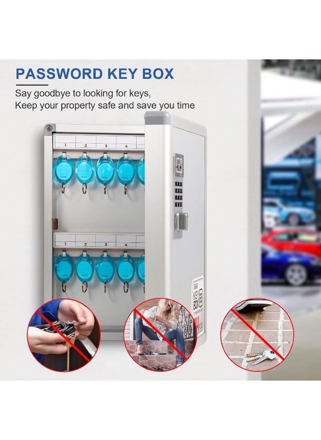 GLOSEN - Key Organizer Lock Box with Combination Lock, Key Box Wall Mount with Code Lock and Key Tag for House Keys Outdoor Key Cabinet 8.45 * 2.55 * 13 Inch 【24 Slots】 - Image 1
