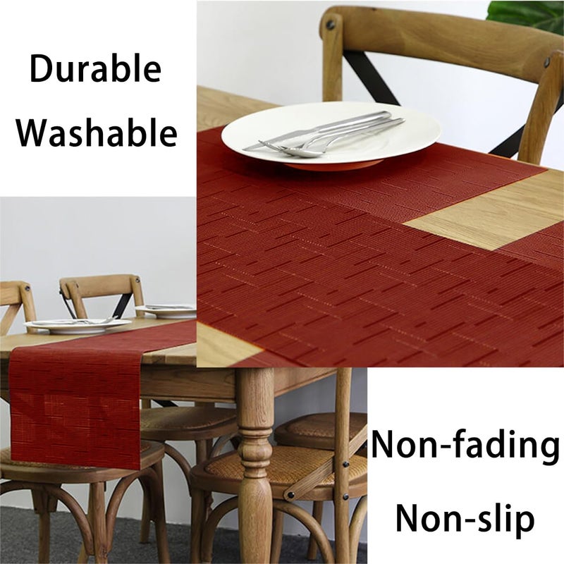 PIGCHCY Placemats Washable Durable Vinyl Woven Table Mats Elegant Heat Resistant Placemats for Dining Table Set of 4 (18 x 12 inches Burgundy Red) - Image 5