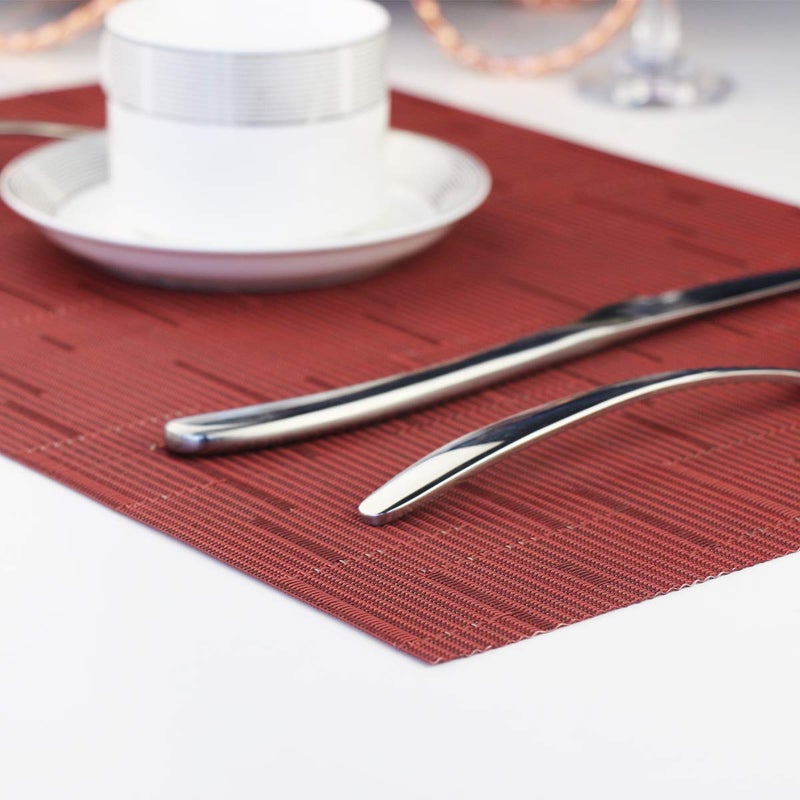 PIGCHCY Placemats Washable Durable Vinyl Woven Table Mats Elegant Heat Resistant Placemats for Dining Table Set of 4 (18 x 12 inches Burgundy Red) - Image 3