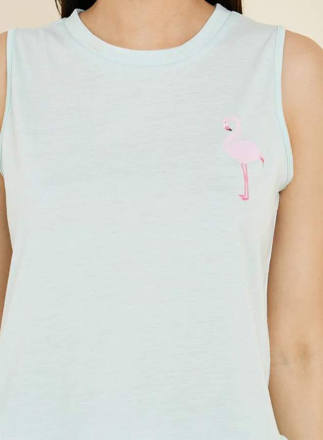 ستايلي Flamingo Print Ruffle Hem Vest and Pyjama Set