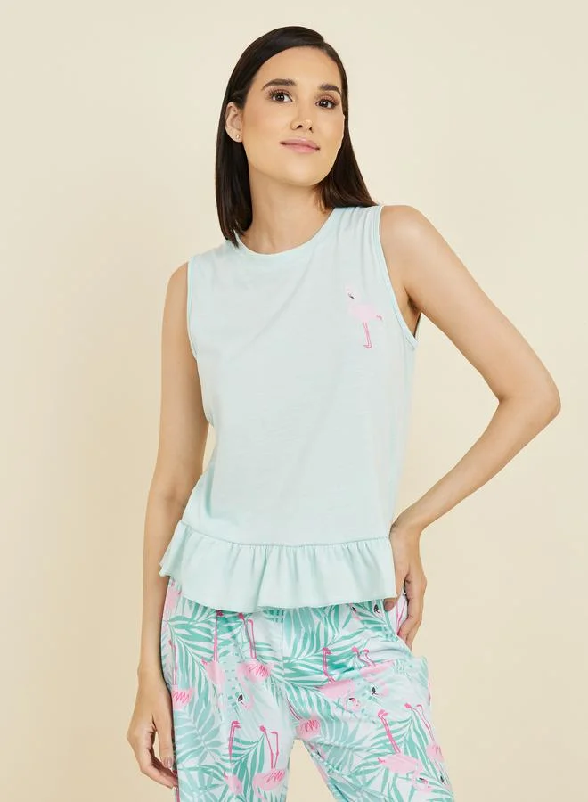 ستايلي Flamingo Print Ruffle Hem Vest and Pyjama Set