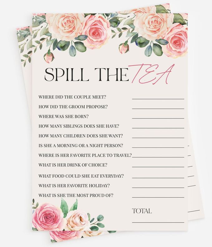 All-Ewired-Up 50 Spill The Tea Party (50-Cards) Fun Bridal Shower Game Activity, Who Knows the Bride Best, Decorations, Engagement Party, Rehearsal Dinner, Bridgerton - Image 1
