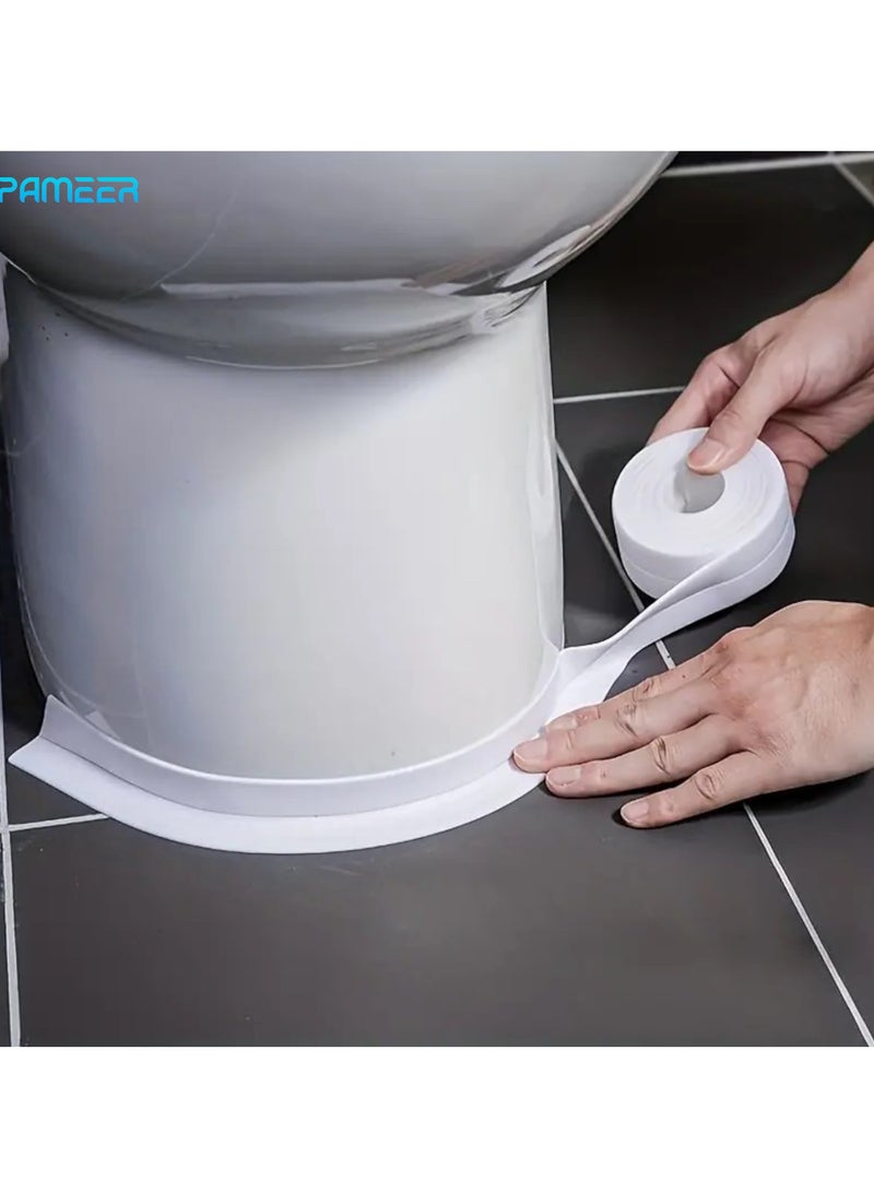 بامير شريط السد 5 متر × 3.8 سم، شريط السد المقاوم للماء بحافة بالوعة، شريط ختم ذاتي اللصق للمطبخ والحمام وحوض الاستحمام وأرضية الجدار وشريط لاصق مانع للرطوبة وشريط حماية العفن - Image 1