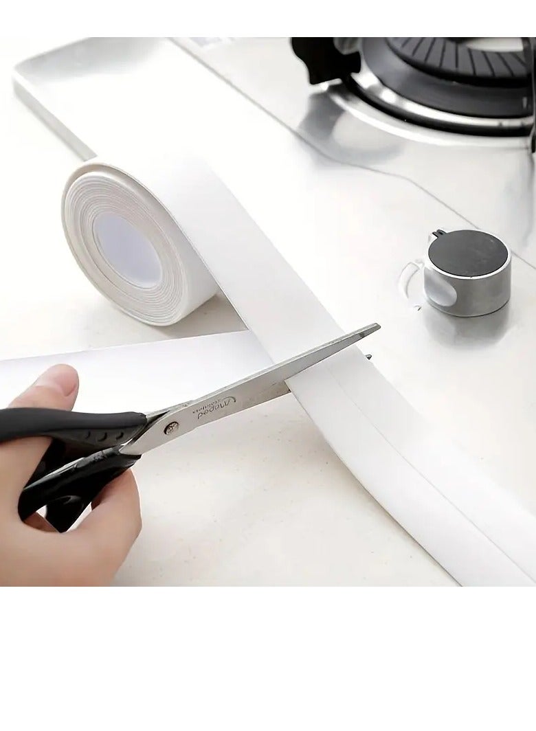 بامير شريط السد 5 متر × 3.8 سم، شريط السد المقاوم للماء بحافة بالوعة، شريط ختم ذاتي اللصق للمطبخ والحمام وحوض الاستحمام وأرضية الجدار وشريط لاصق مانع للرطوبة وشريط حماية العفن - Image 5