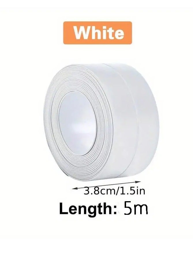 بامير شريط السد 5 متر × 3.8 سم، شريط السد المقاوم للماء بحافة بالوعة، شريط ختم ذاتي اللصق للمطبخ والحمام وحوض الاستحمام وأرضية الجدار وشريط لاصق مانع للرطوبة وشريط حماية العفن - Image 2
