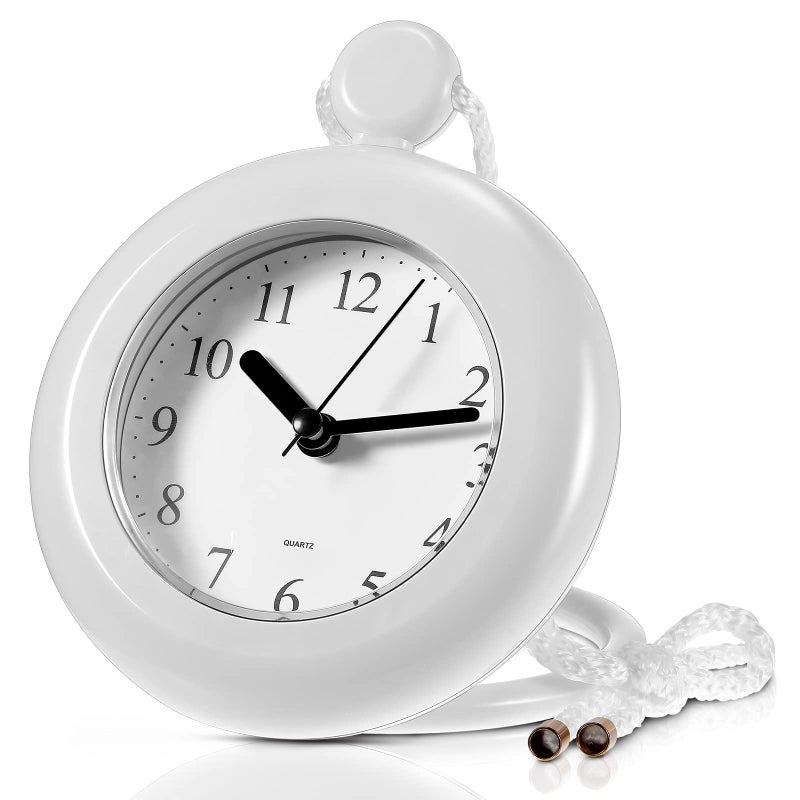 Weewooday Waterproof Bathroom Clock Small Digital White Shower Wall Clock with Easy Reading Face for Bathroom Pool SuppliesLanyard