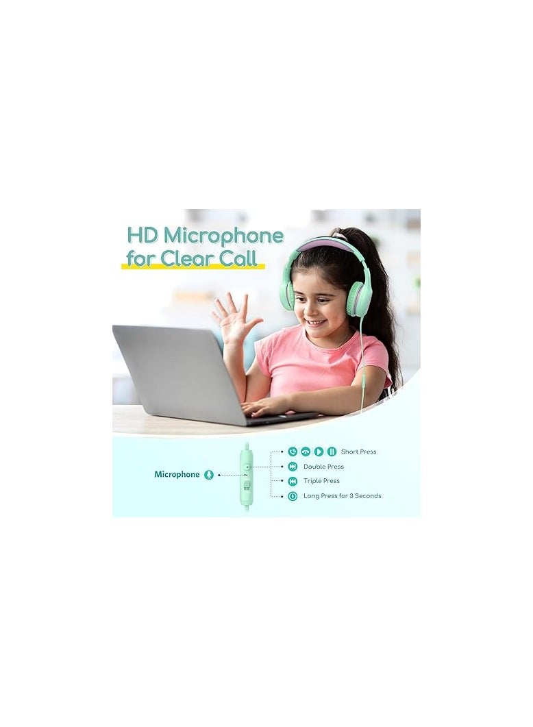 EarFun Kids Headphones with Mic for Boys/Girls, Over Ear HD Wired Headphones for Children, 85/94dB Volume Limiter, Sharing Port, Foldable On Ear Headsets for School/Pad/PC/Travel (Green&Violet) - Image 3