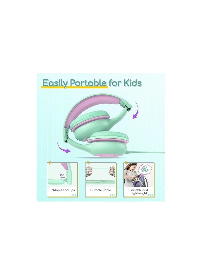 EarFun Kids Headphones with Mic for Boys/Girls, Over Ear HD Wired Headphones for Children, 85/94dB Volume Limiter, Sharing Port, Foldable On Ear Headsets for School/Pad/PC/Travel (Green&Violet) - Image 4