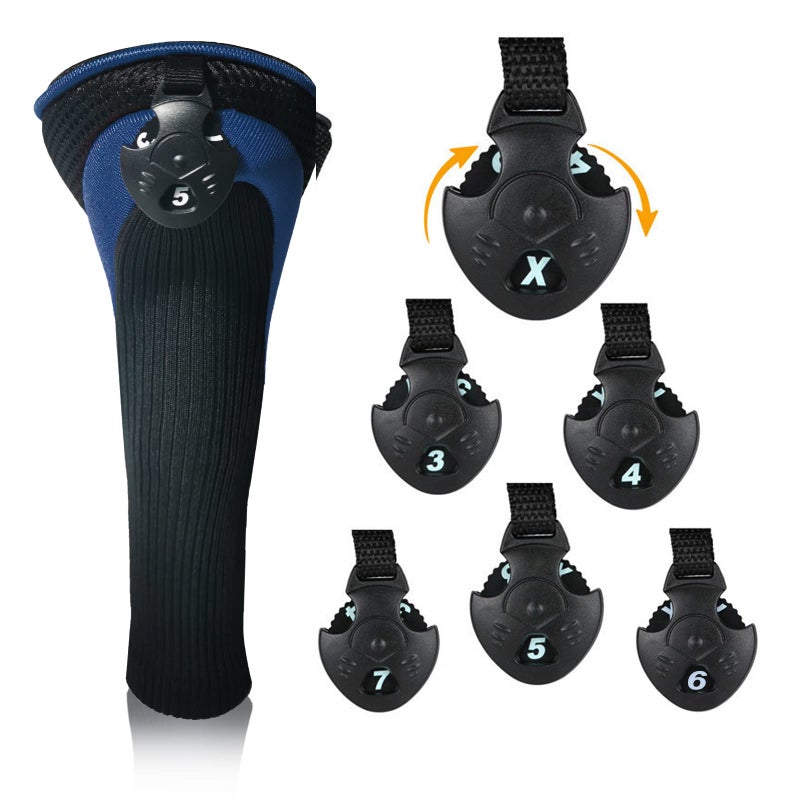 lurexes Golf Club Head Covers for Fairway Woods Driver Hybrids 3 Pieces Long Neck Mesh Sports Fan Golf Club Headcovers Set with Interchangeable No. Tags 3 4 5 6 7 X Golf Accessories for Men Women (Black Blue) - Image 5