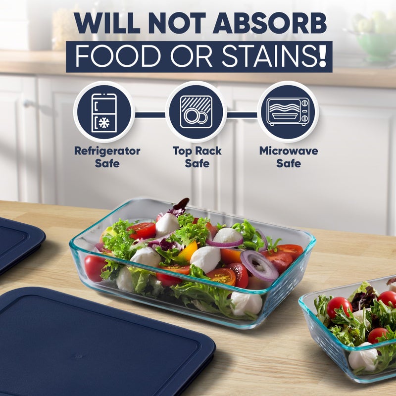 MRX Solutions Replacement Rectangular Lids for Pyrex Glass Food Storage Containers (2) 3-Cup (2) 6-Cup (1) 11-Cup (Navy) - Image 4