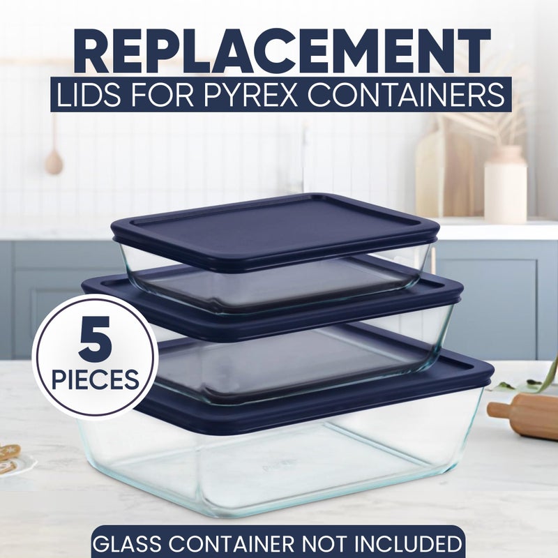 MRX Solutions Replacement Rectangular Lids for Pyrex Glass Food Storage Containers (2) 3-Cup (2) 6-Cup (1) 11-Cup (Navy) - Image 2