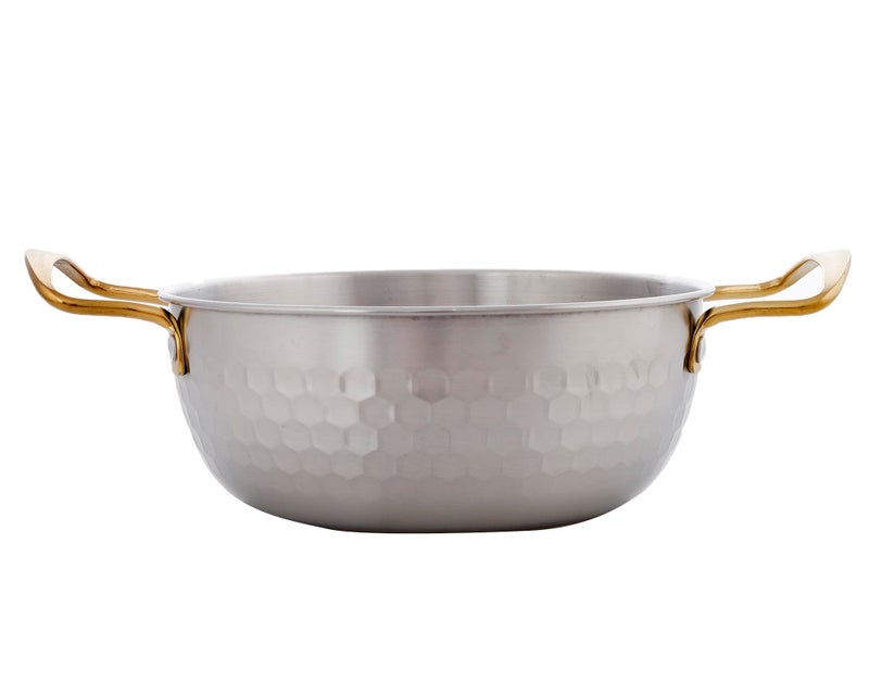 Stainless Steel Deep Pan With Golden Handle 18 CM With Two Handles - Silver - Image 1