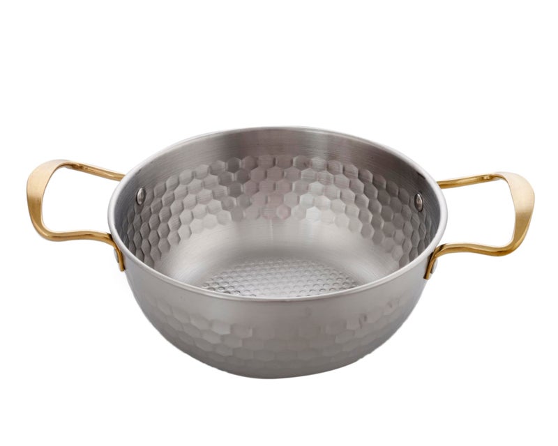 Stainless Steel Deep Pan With Golden Handle 18 CM With Two Handles - Silver - Image 2