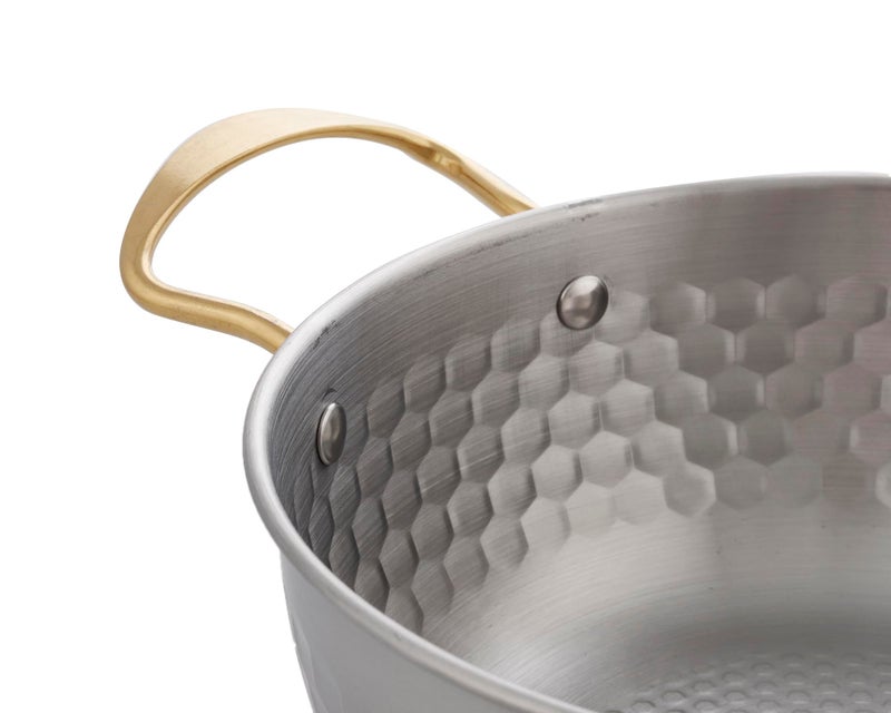 Stainless Steel Deep Pan With Golden Handle 18 CM With Two Handles - Silver - Image 3