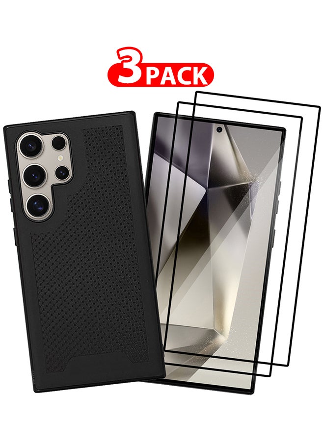 CATANES 3 Pack For Samsung Galaxy S24 Ultra Case and 2 Screen Protectors Anti-slip Textured Design Scratch Resistant Shock Absorbing Case Cover Black - Image 1