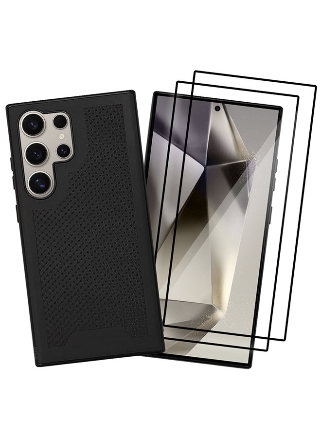 CATANES 3 Pack For Samsung Galaxy S24 Ultra Case and 2 Screen Protectors Anti-slip Textured Design Scratch Resistant Shock Absorbing Case Cover Black - Image 2