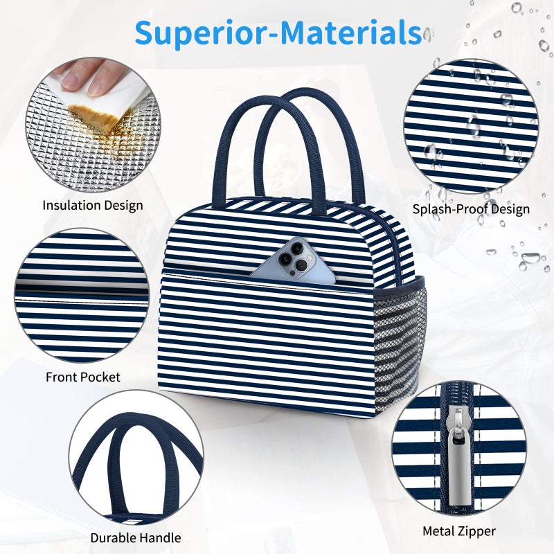 Dalinda Lunch Bag Women  Lunch Box For Women Men Reusable Insulated Lunch Tote Bag  Handbags Case High Capacity For Travel Work Picnic  Navy Blue2 - Image 3