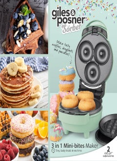 Giles & Posner Giles & Posner EK5535GSGR 3 in 1 Mini-Bites Maker - Non-Stick Cooking Plates, Doughnut, Waffle, and Pancake Maker, 3 Minute Pre-Heat time, Non-Slip Feet, Easy to Clean, Ready Indicator Lights, 400W  - Image 2
