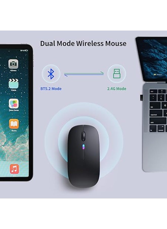 Wireless Bluetooth Rechargeable Mouse, Dual Mode with LED Light, Silent Click, Black, with USB Receiver & Bluetooth 5.2, for Laptop, Desktop, Tablet - Image 4