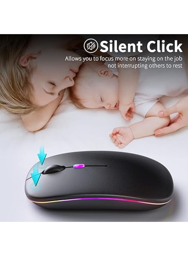 Wireless Bluetooth Rechargeable Mouse, Dual Mode with LED Light, Silent Click, Black, with USB Receiver & Bluetooth 5.2, for Laptop, Desktop, Tablet - Image 2