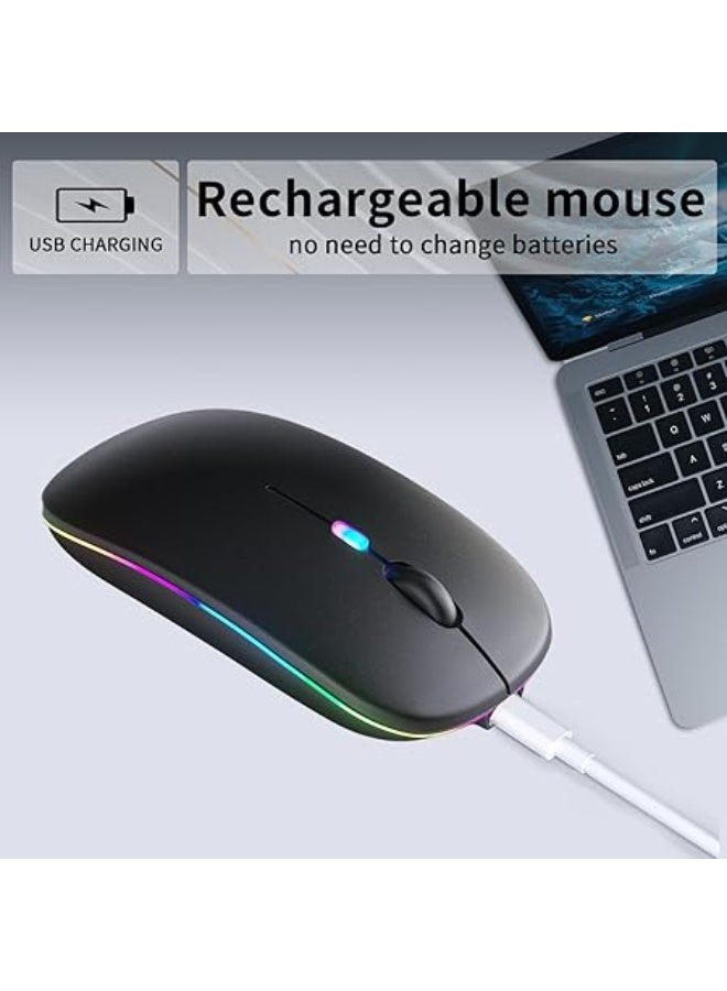 Wireless Bluetooth Rechargeable Mouse, Dual Mode with LED Light, Silent Click, Black, with USB Receiver & Bluetooth 5.2, for Laptop, Desktop, Tablet - Image 3