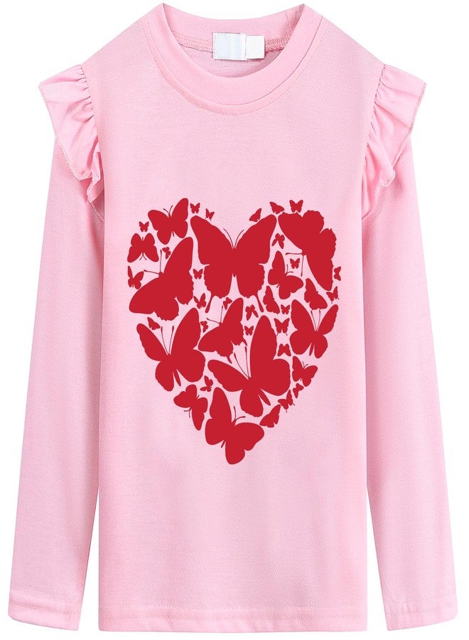 CM-Kid Girls T-shirt Valentines Tee Shirt Butterlfy Tops Love Heart Long Sleeves 7-8 Years - Image 1