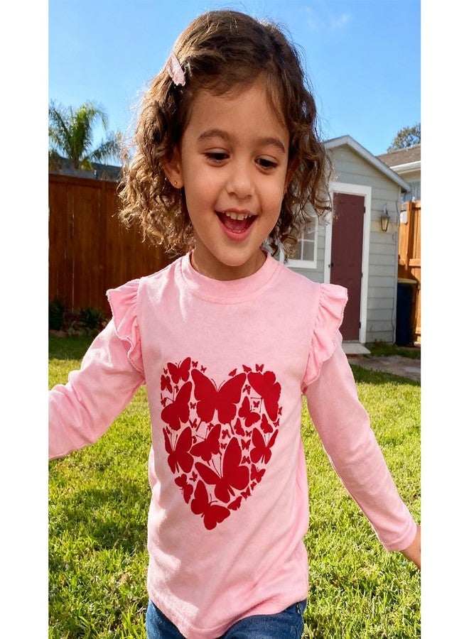 CM-Kid Girls T-shirt Valentines Tee Shirt Butterlfy Tops Love Heart Long Sleeves 7-8 Years - Image 2